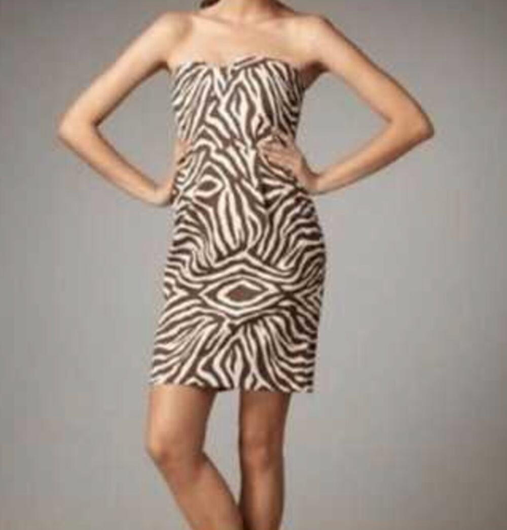 KATE SPADE Brown and cream zebra print strapless dress SZ 0